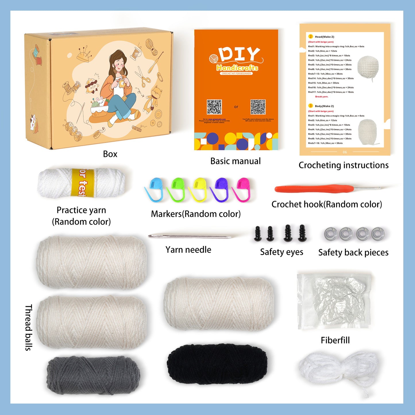 All-in-One Crochet Starter Kit, 2-French-Bulldog Set, Beginner-Friendly DIY