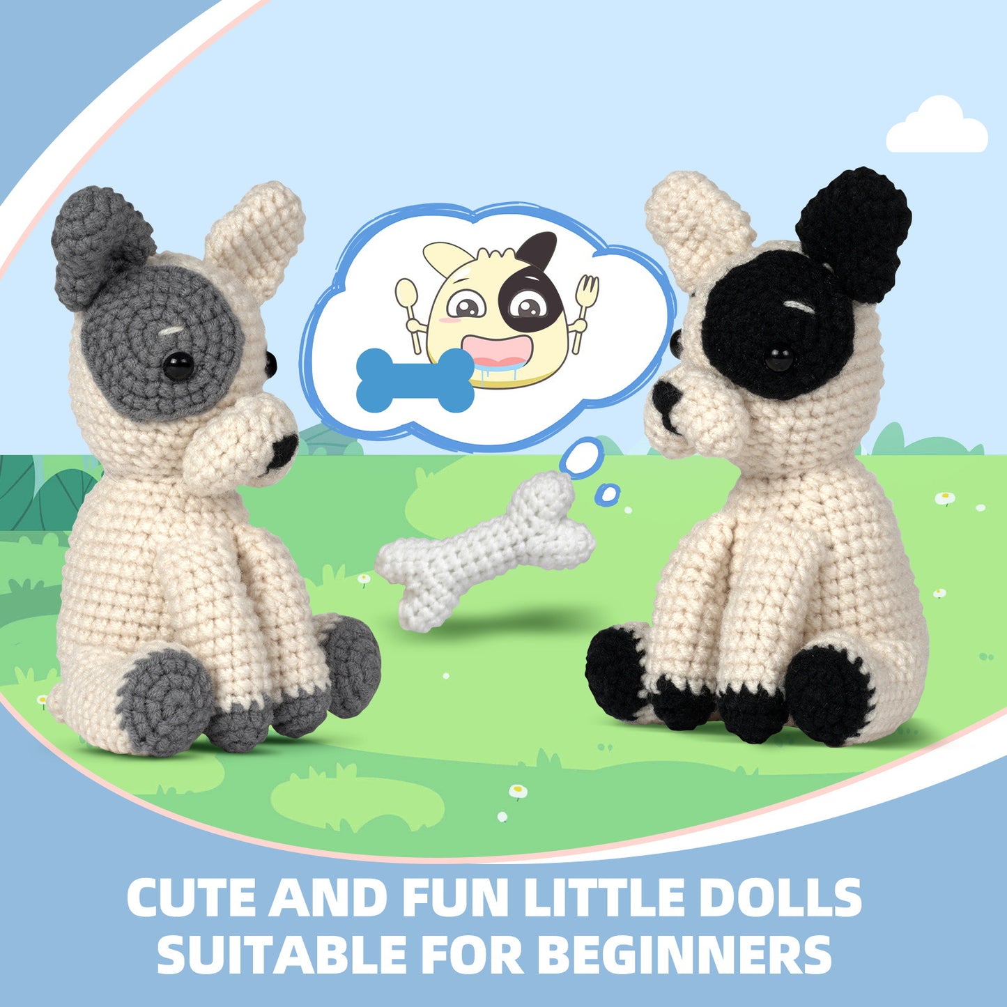 All-in-One Crochet Starter Kit, 2-French-Bulldog Set, Beginner-Friendly DIY