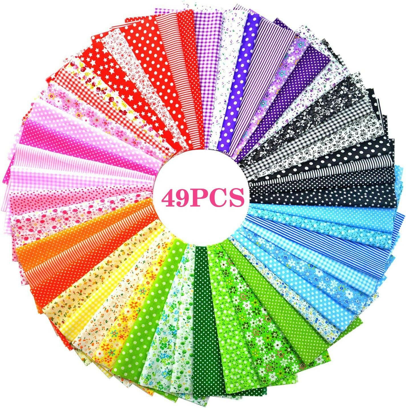 9.8-Inch Cotton Fabric Squares, 49-piece set, Floral Fabric for DIY(Red/Yellow/Green/Blue/Pink/Purple/Grey/Black) - iMZOON