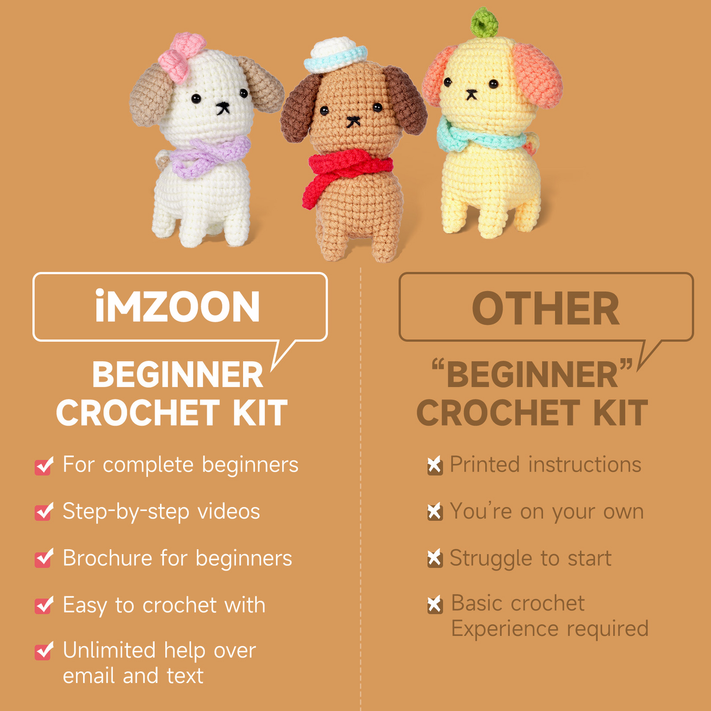 All-in-One Crochet Starter Kit, 3-Puppy Set, Beginner-Friendly DIY Craft Set