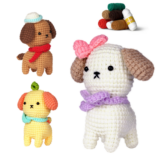 All-in-One Crochet Starter Kit, 3-Puppy Set, Beginner-Friendly DIY Craft Set
