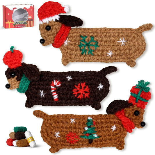 All-in-One Crochet Starter Kit, 3-Dachshund Set, Beginner-Friendly DIY Craft Set