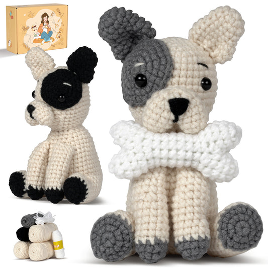 All-in-One Crochet Starter Kit, 2-French-Bulldog Set, Beginner-Friendly DIY