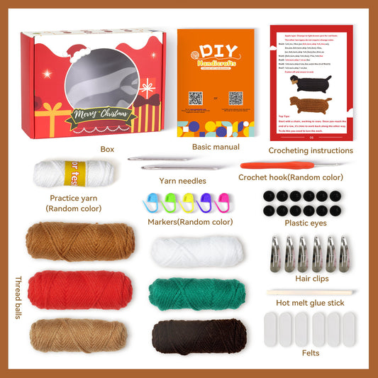 Beginnner Crochet Kit, 3-Dachshund Set