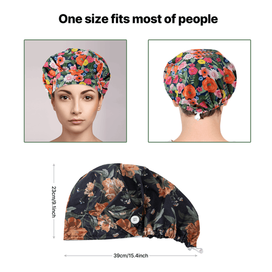 Scrub Caps Women,Bouffant Caps with Buttons Sweatband,Adjustable Scrub Cap for Men - iMZOON