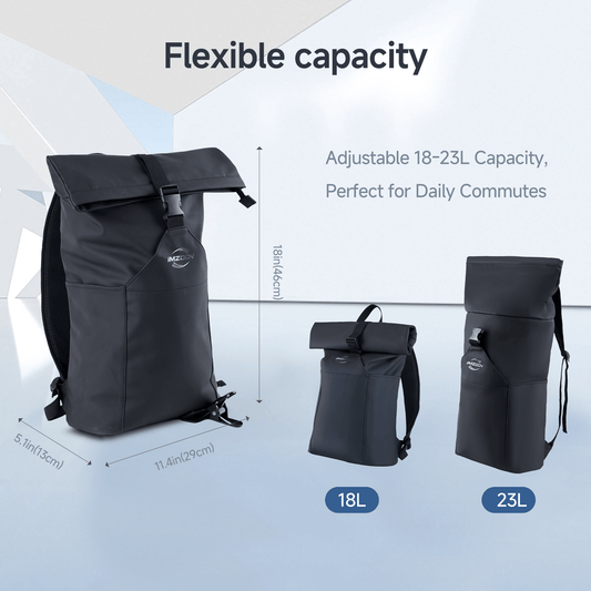 Lightweight PU Waterproof Laptop Backpack, Large Capacity Adjustable 23L for Work University Camping, Black - iMZOON