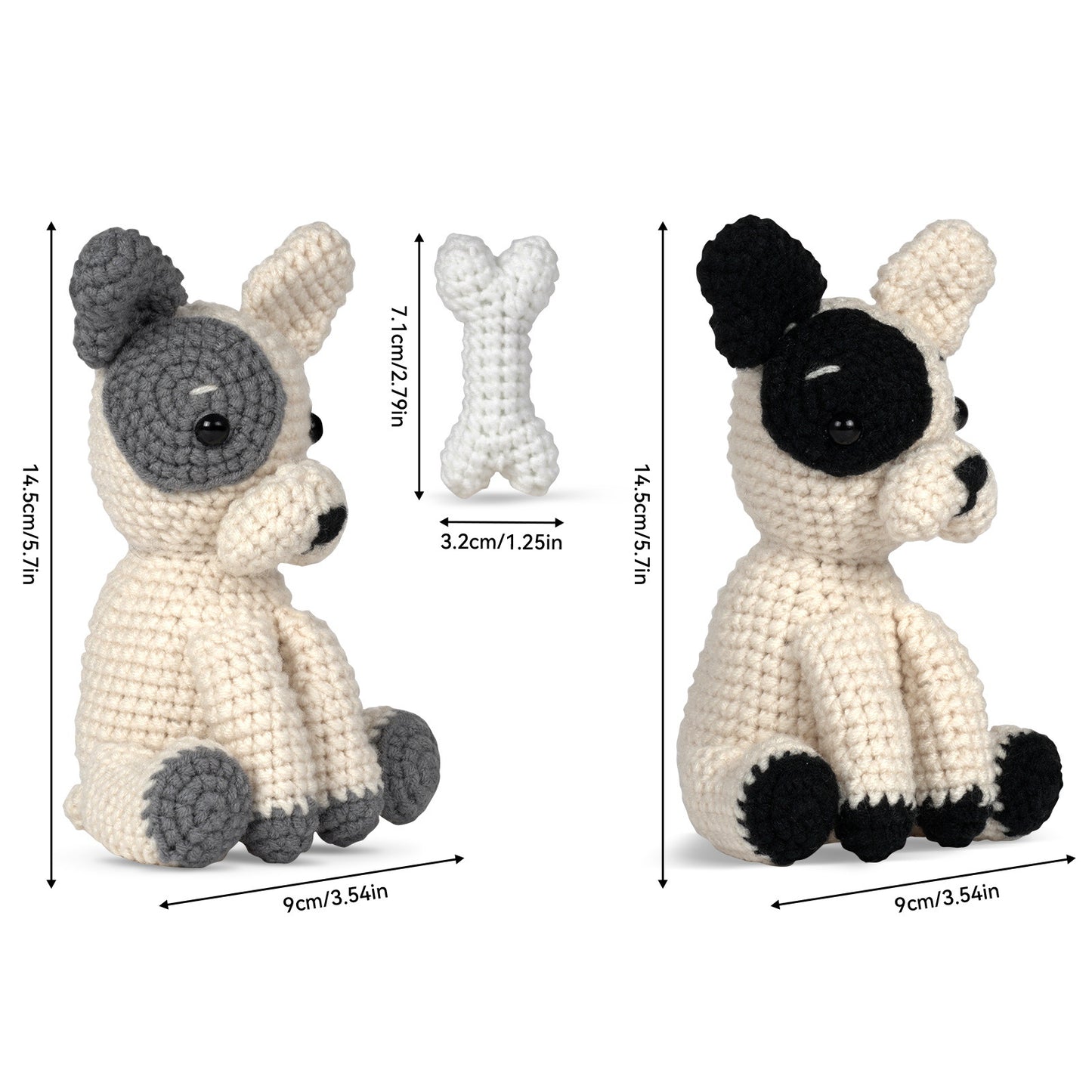 All-in-One Crochet Starter Kit, 2-French-Bulldog Set, Beginner-Friendly DIY