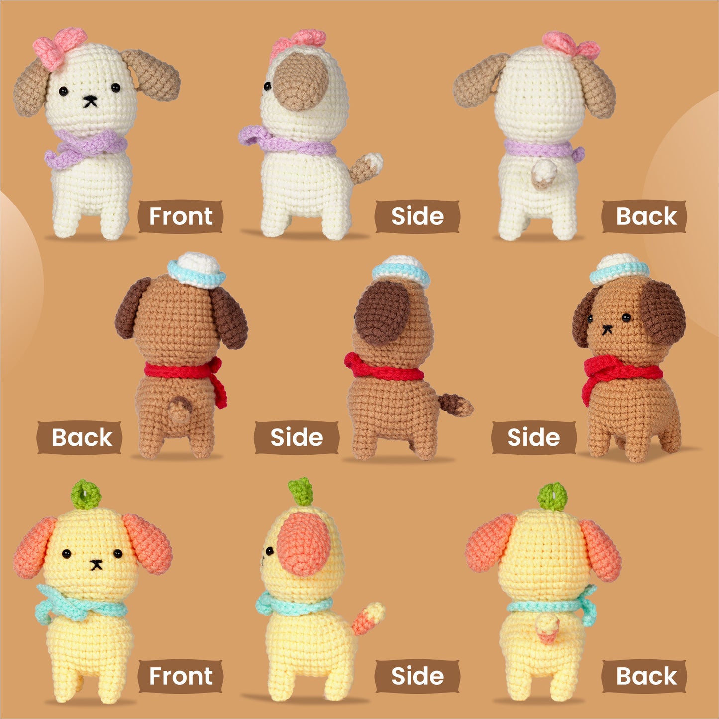 All-in-One Crochet Starter Kit, 3-Puppy Set, Beginner-Friendly DIY Craft Set