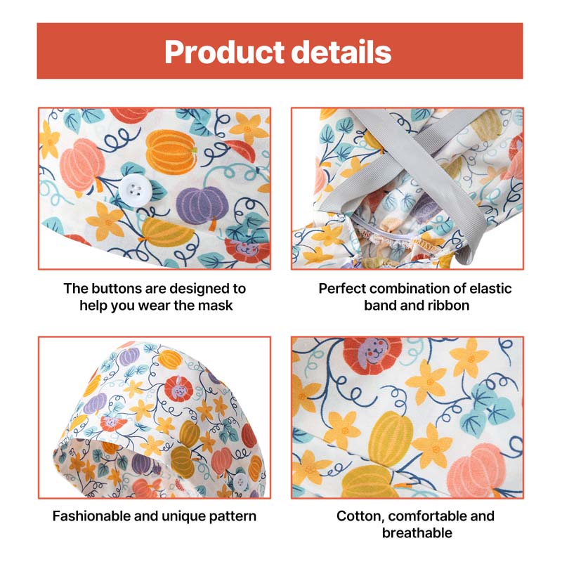 Ponytail Scrub Cap Details: Mask - button, elastic - ribbon, unique print, cotton (comfy & breathable)