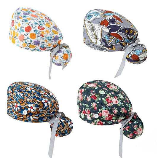Ponytail Scrub Caps, 4-Piece Set